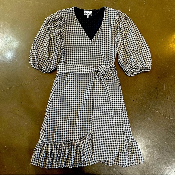 Ganni Mini Ruffle Short Sleeve Dress - Ruffle - Gingham Plaid - Mesh - Picture 6 of 15